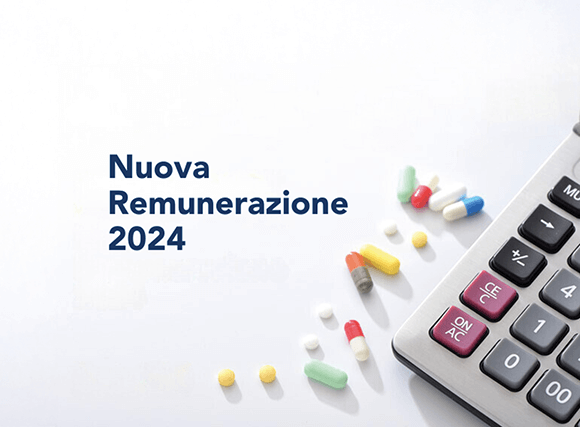 Calcolatrice e pillole con testo 'Nuova Remunerazione 2024'